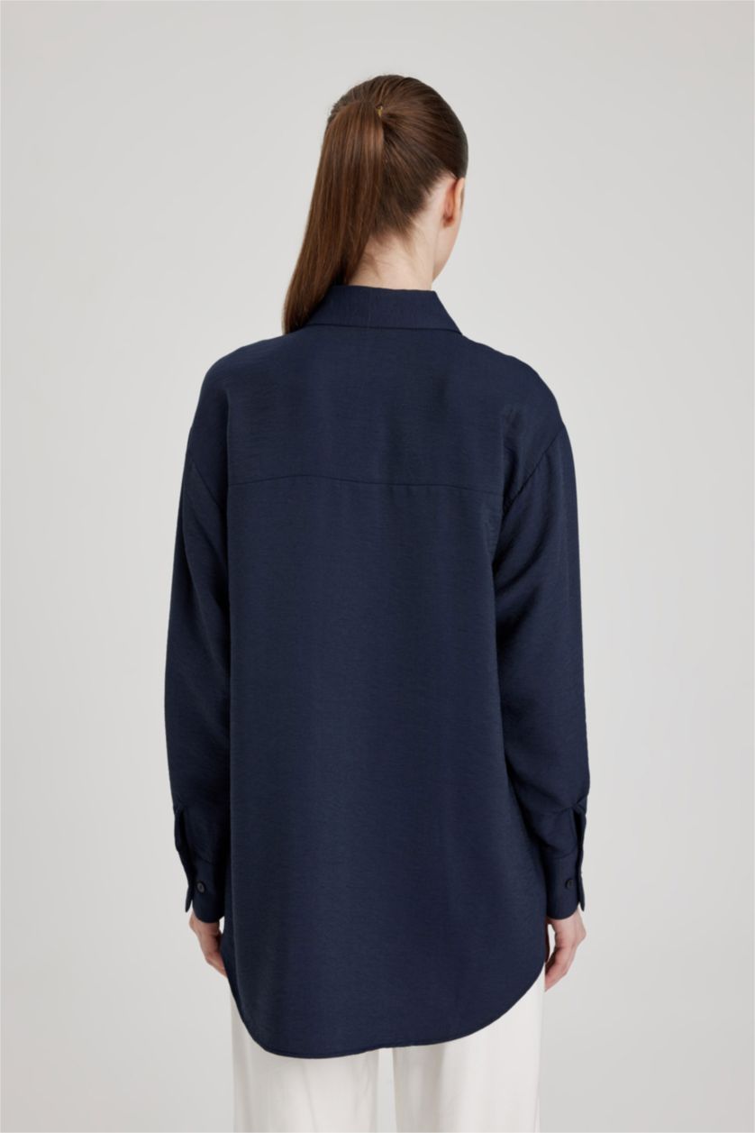 Kadın Lacivert Relax Fıt Uzun Kollu Tunik