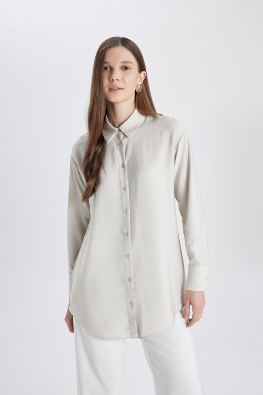 WOMAN Light Beige Relax Fit Long Sleeve Shirt Tunic