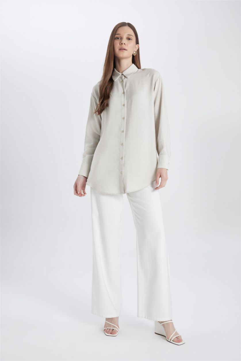 WOMAN Light Beige Relax Fit Long Sleeve Shirt Tunic