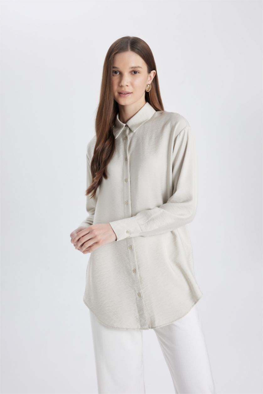 WOMAN Light Beige Relax Fit Long Sleeve Shirt Tunic