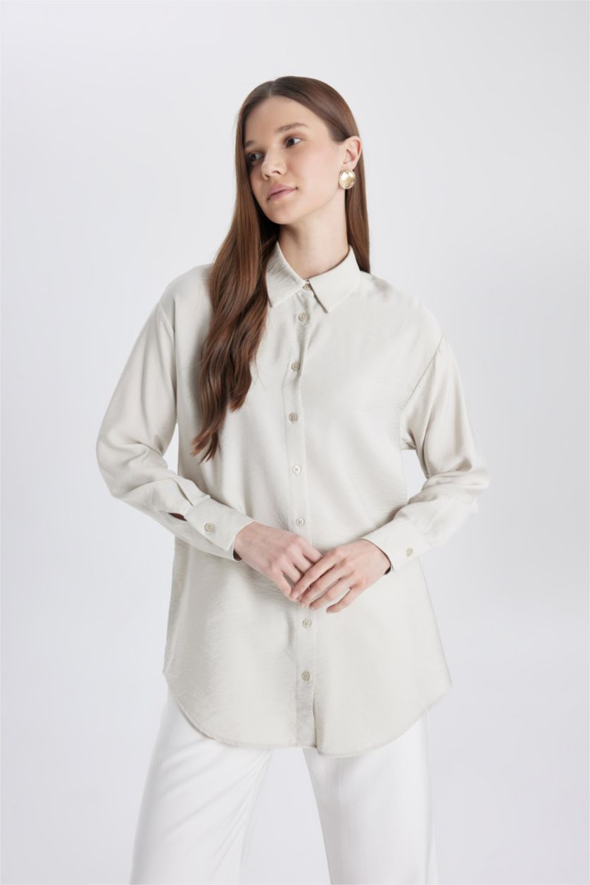 WOMAN Light Beige Relax Fit Long Sleeve Shirt Tunic