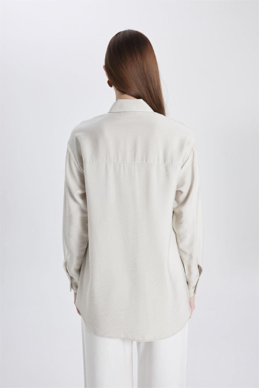 WOMAN Light Beige Relax Fit Long Sleeve Shirt Tunic