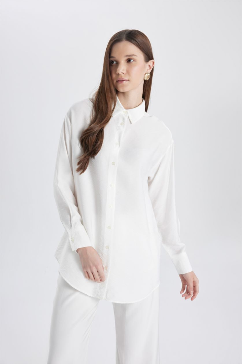 WOMAN Ecru Relax Fit Long Sleeve Shirt Tunic
