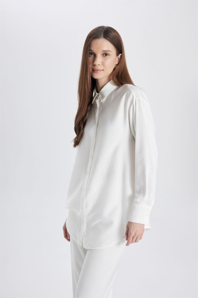 WOMAN Ecru Relax Fit Long Sleeve Shirt Tunic