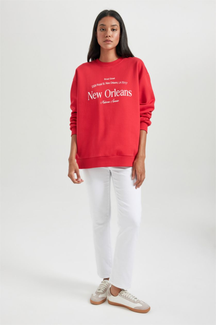 WOMAN Red Oversize Fit Printed Long Sleeve Sweatshirt
