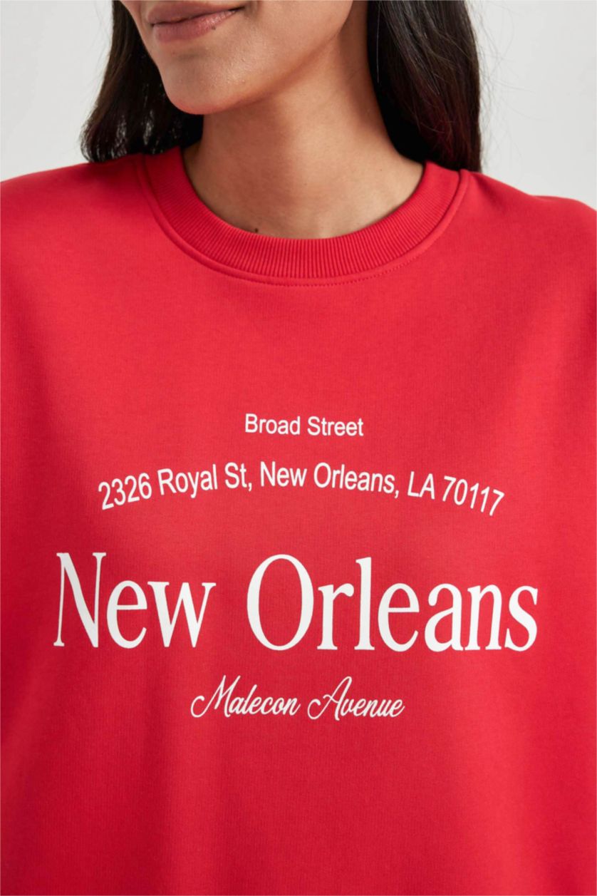 WOMAN Red Oversize Fit Printed Long Sleeve Sweatshirt