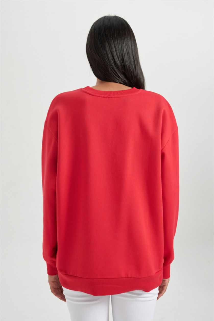 WOMAN Red Oversize Fit Printed Long Sleeve Sweatshirt