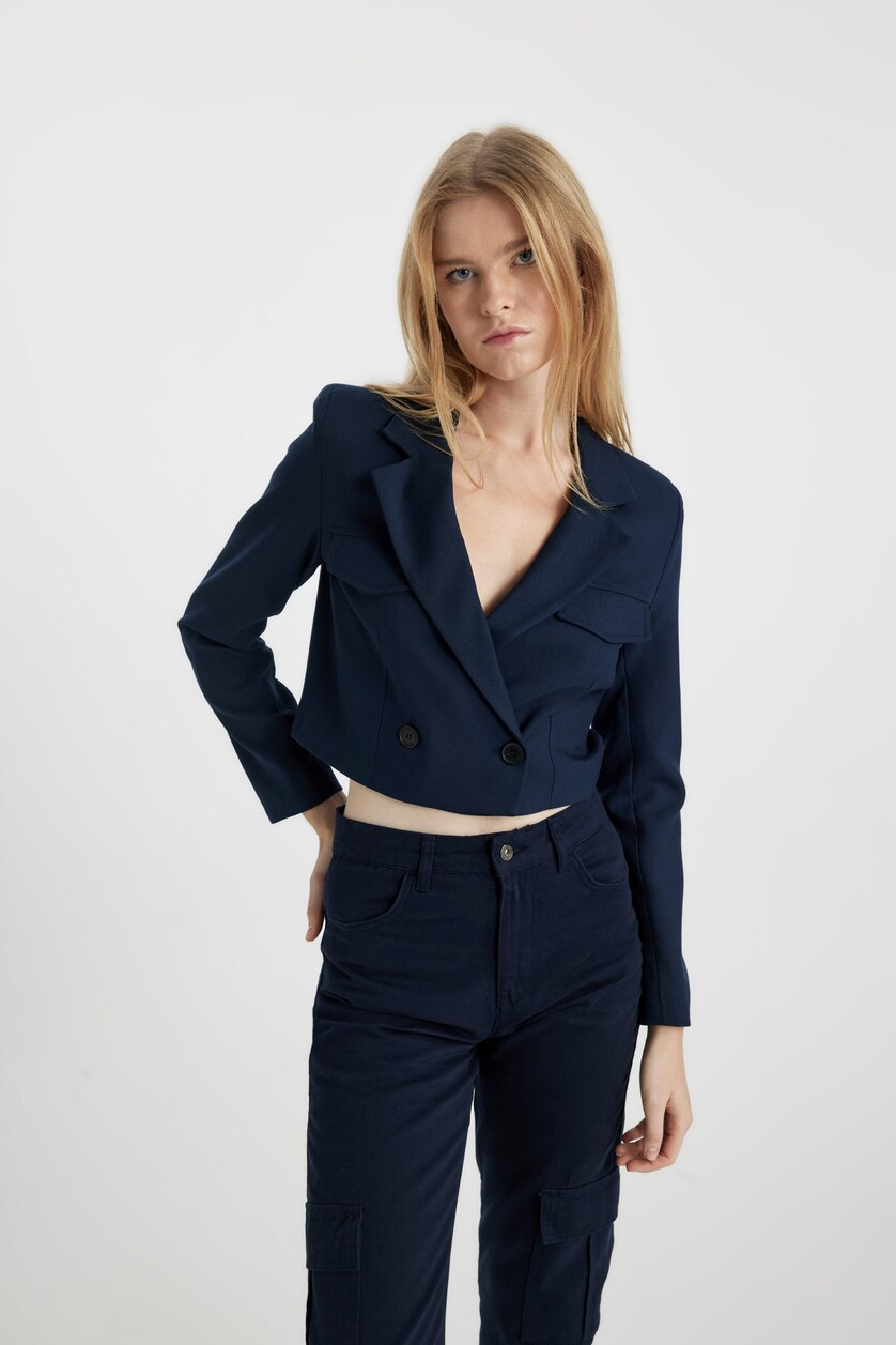 Kadın Lacivert Regular Fıt Gabardin Blazer Ceket