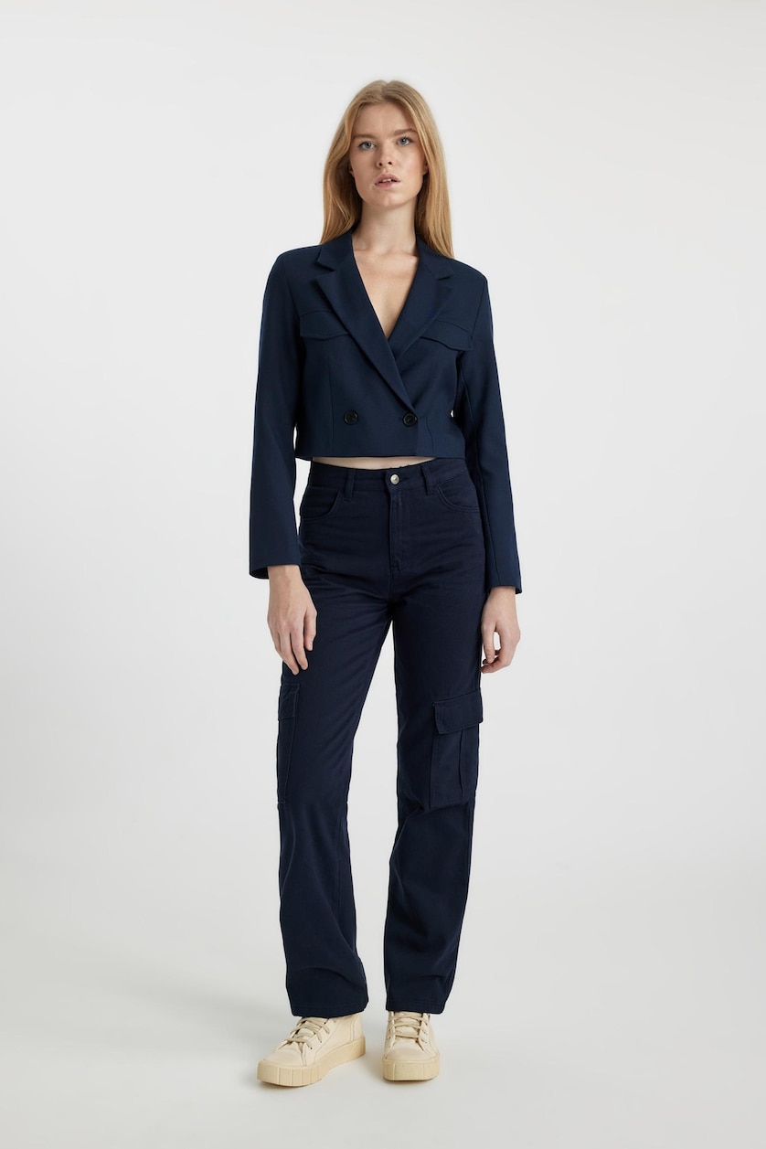 Kadın Lacivert Regular Fıt Gabardin Blazer Ceket