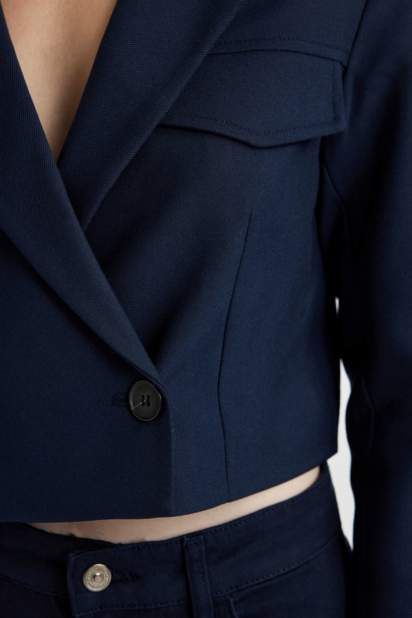 Kadın Lacivert Regular Fıt Gabardin Blazer Ceket