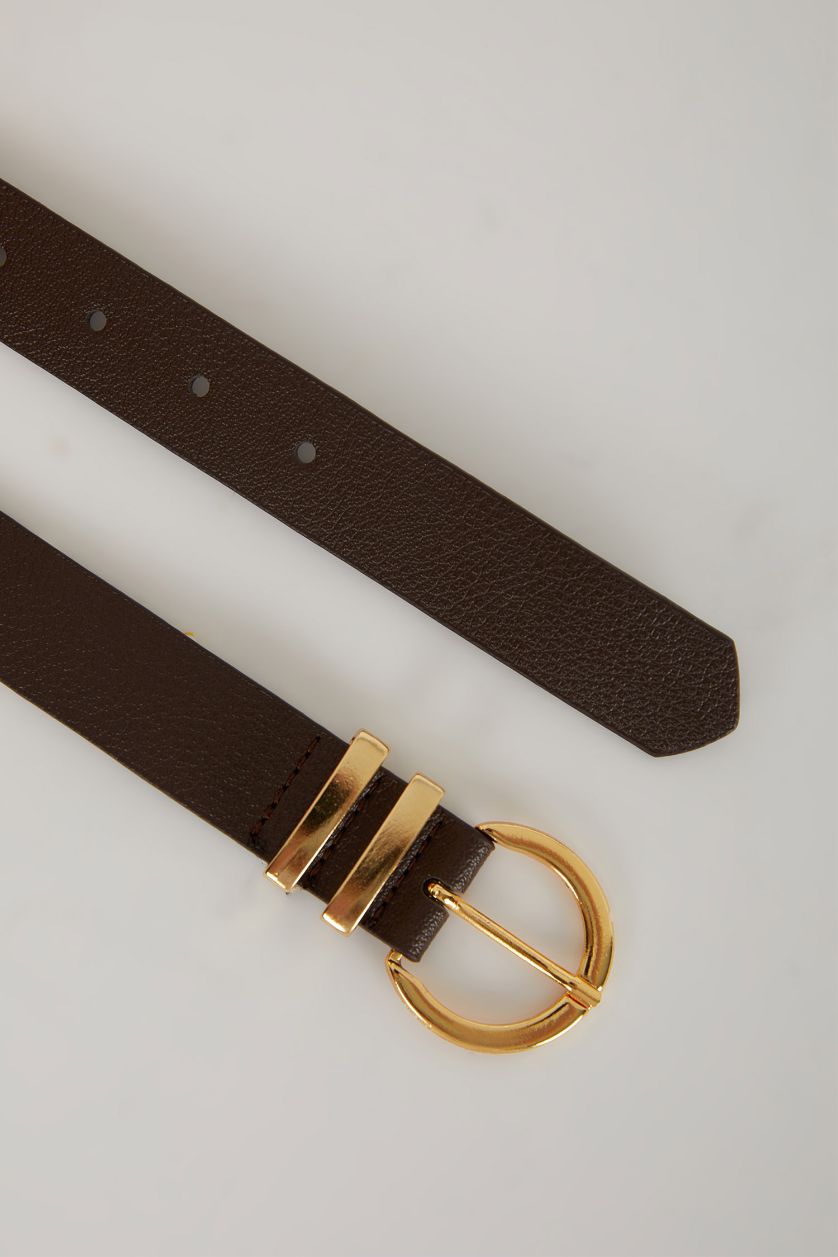 WOMAN Dark Brown Woman Oval Buckle Faux Leather Belt