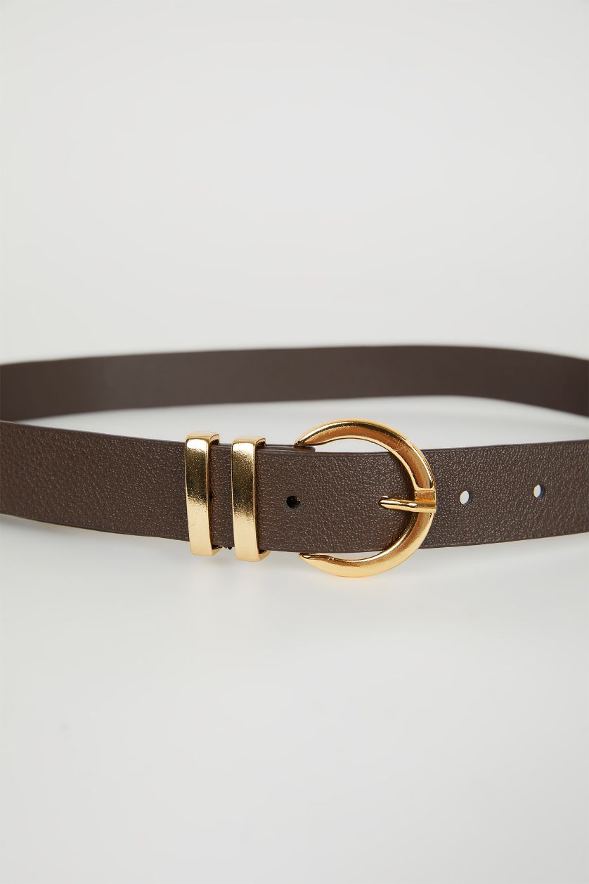 WOMAN Dark Brown Woman Oval Buckle Faux Leather Belt