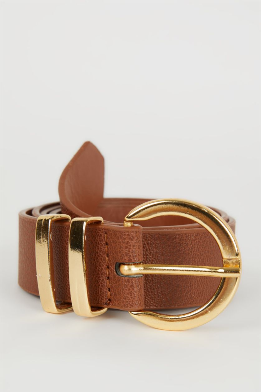 Kadın Açık Kahve Kadın Oval Toka Suni Deri Jean Kemeri