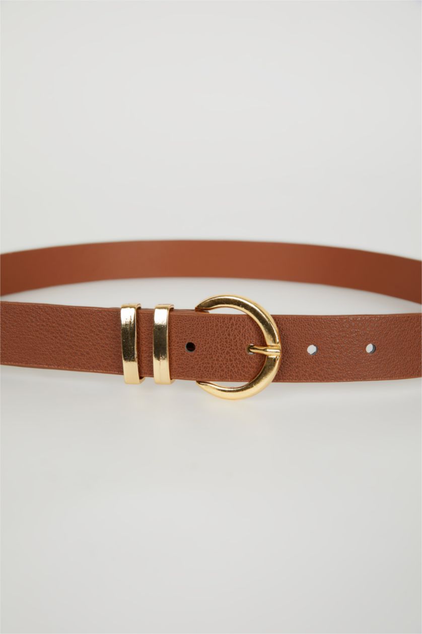 Kadın Açık Kahve Kadın Oval Toka Suni Deri Jean Kemeri