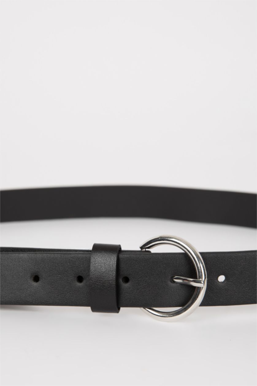 Kadın Siyah Kadın Oval Toka Suni Deri Jean Kemeri