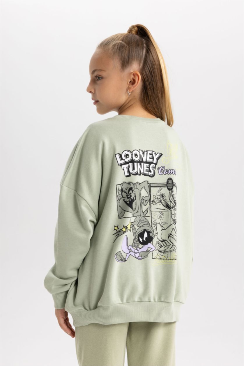 FILLES Bleu Sweat- Shirt Coupe Oversize Imprimé Looney Tunes Col Rond Pour Fille