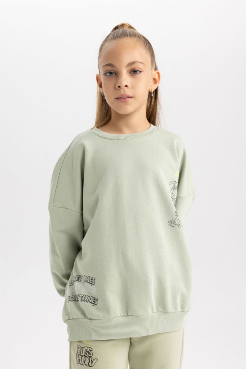 FILLES Bleu Sweat- Shirt Coupe Oversize Imprimé Looney Tunes Col Rond Pour Fille