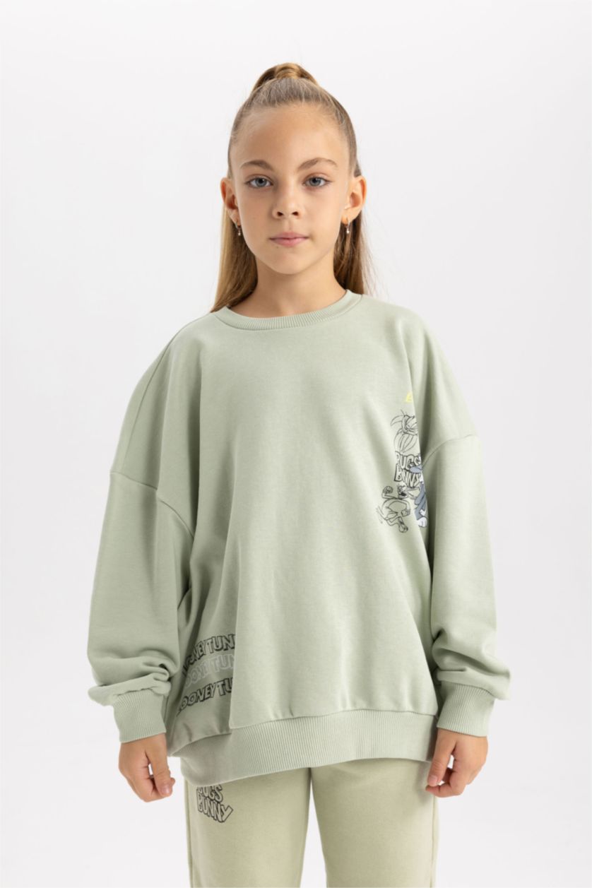 FILLES Bleu Sweat- Shirt Coupe Oversize Imprimé Looney Tunes Col Rond Pour Fille