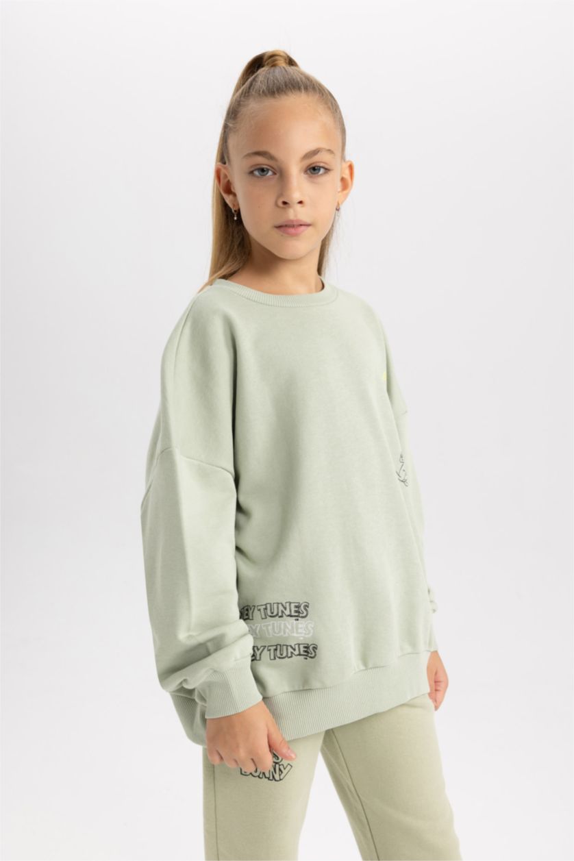 FILLES Bleu Sweat- Shirt Coupe Oversize Imprimé Looney Tunes Col Rond Pour Fille