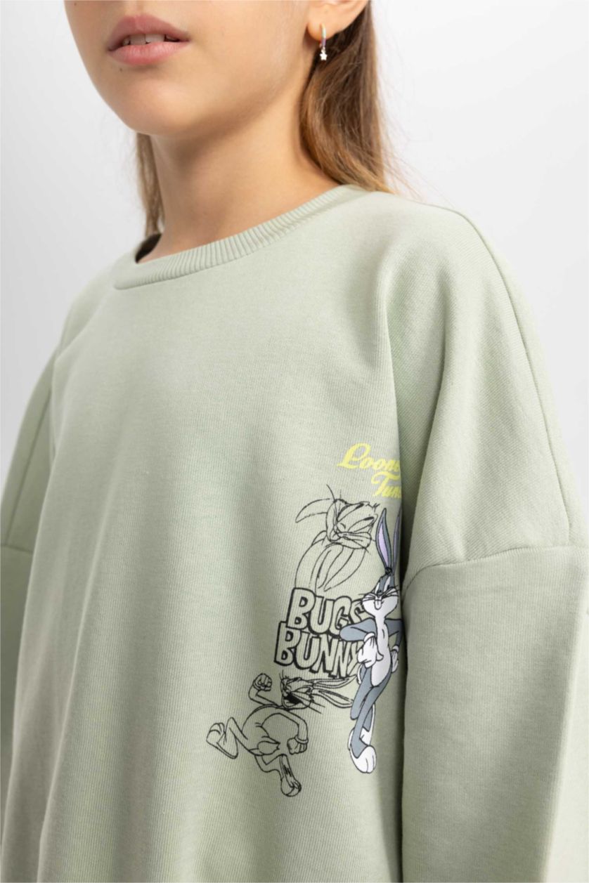 FILLES Bleu Sweat- Shirt Coupe Oversize Imprimé Looney Tunes Col Rond Pour Fille