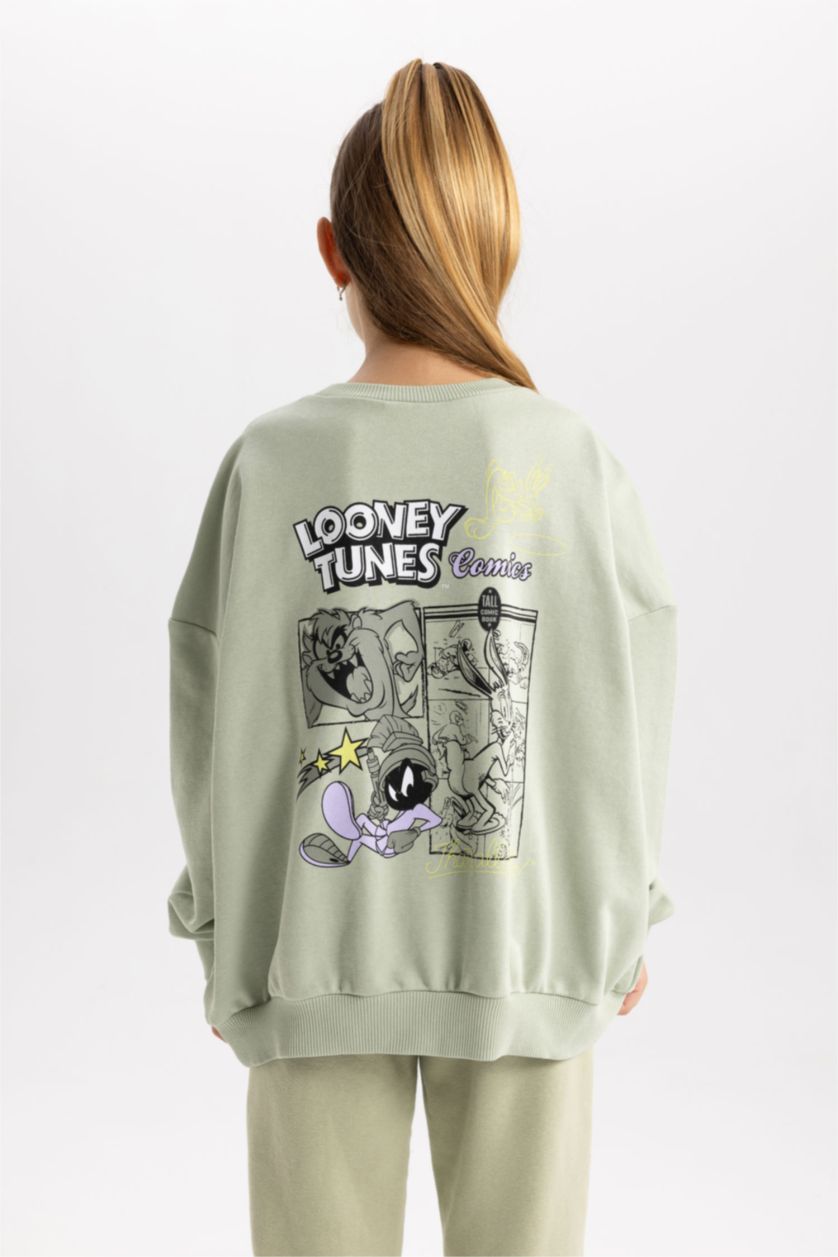 FILLES Bleu Sweat- Shirt Coupe Oversize Imprimé Looney Tunes Col Rond Pour Fille