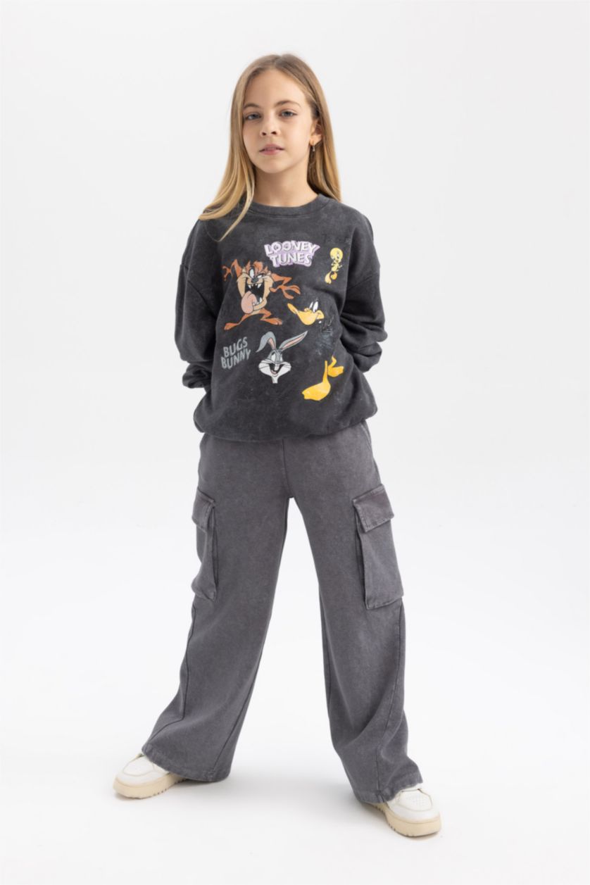 Girls & Teens Grey Oversize Fit Looney Tunes Licensed Crew Neck Sweatshirt