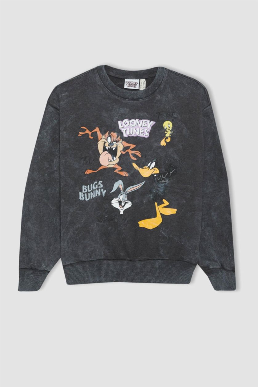 Girls & Teens Grey Oversize Fit Looney Tunes Licensed Crew Neck Sweatshirt