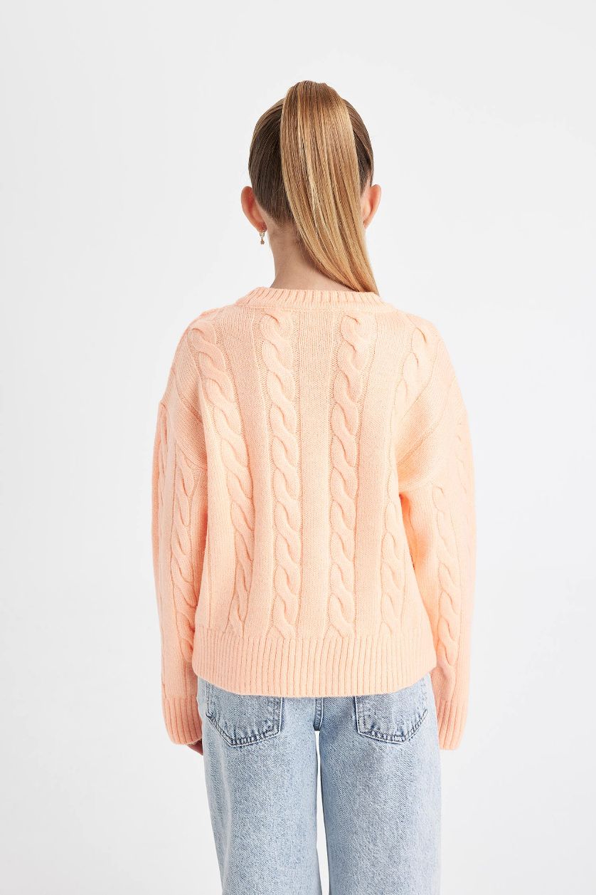 FILLES Orange Pull en tricot à col rond Coupe régulière pour Fille