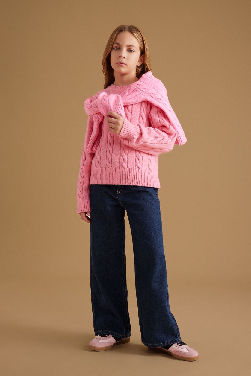 GIRLS & TEENS Light Pink Girl Regular Fit Crew Neck Knitted Pullover