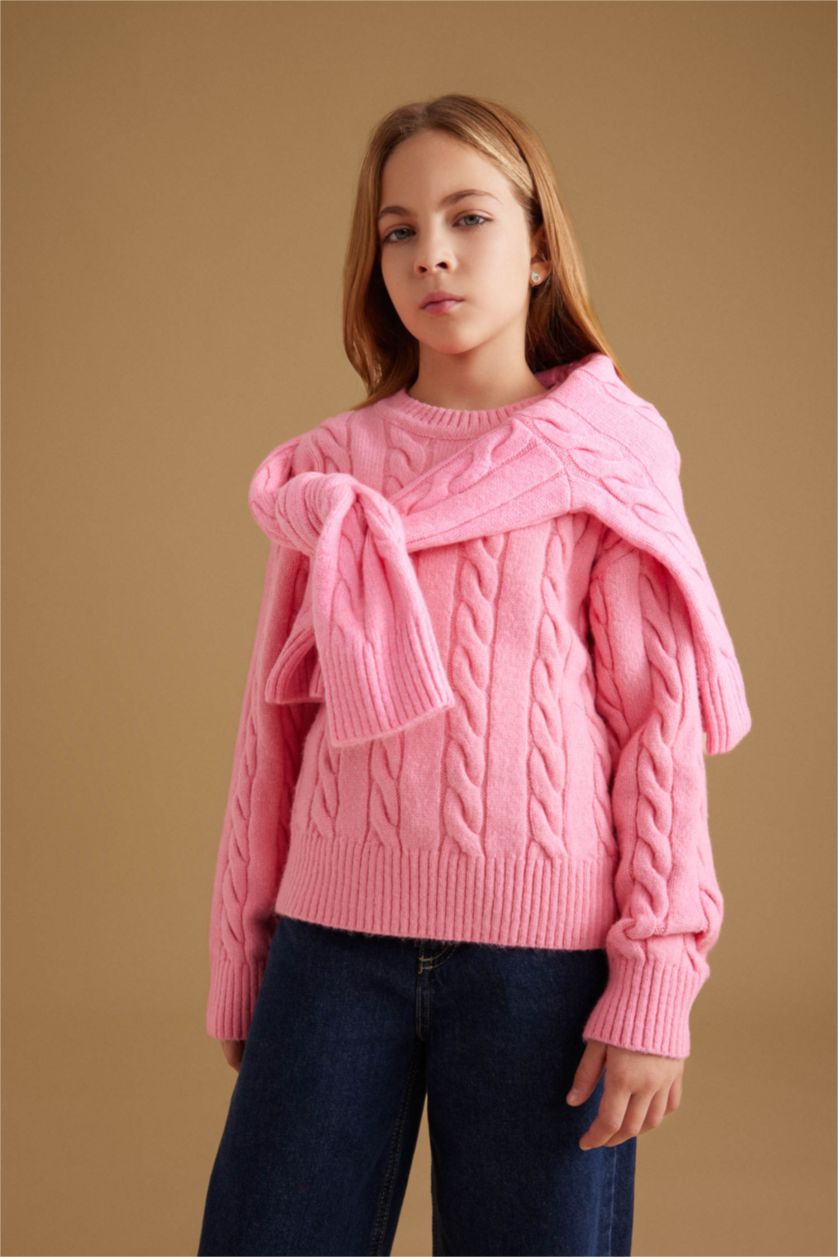 GIRLS & TEENS Light Pink Girl Regular Fit Crew Neck Knitted Pullover