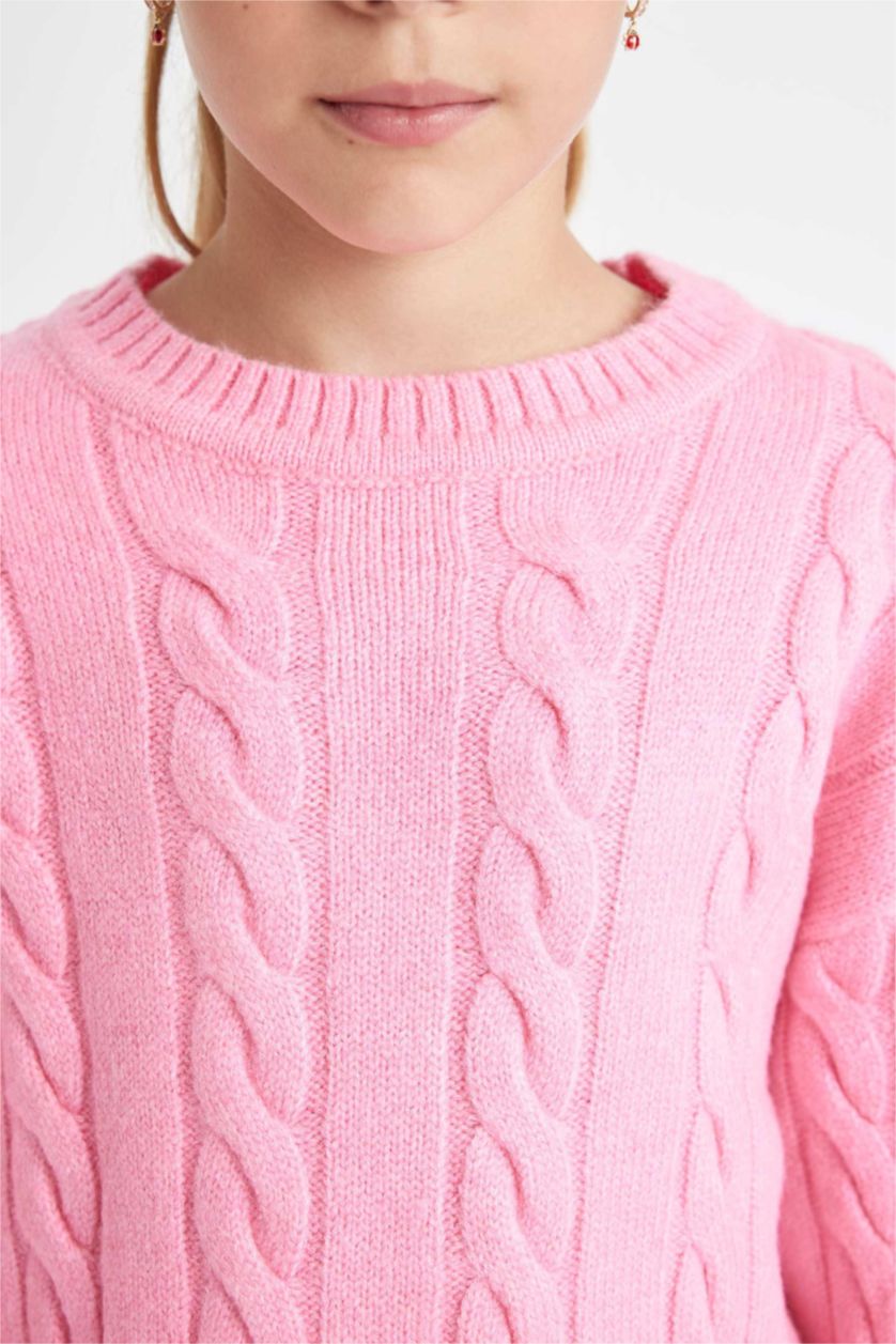 GIRLS & TEENS Light Pink Girl Regular Fit Crew Neck Knitted Pullover