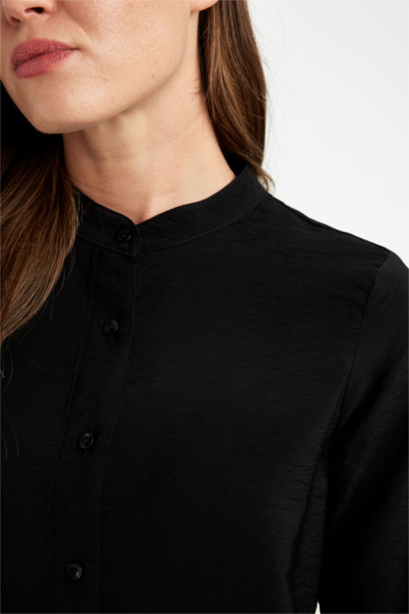 FEMME Noir Chemise à Manches Longues en Tricot coupe régulière Col de Chemise