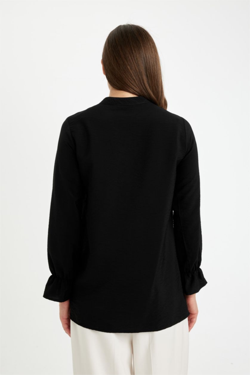 FEMME Noir Chemise à Manches Longues en Tricot coupe régulière Col de Chemise