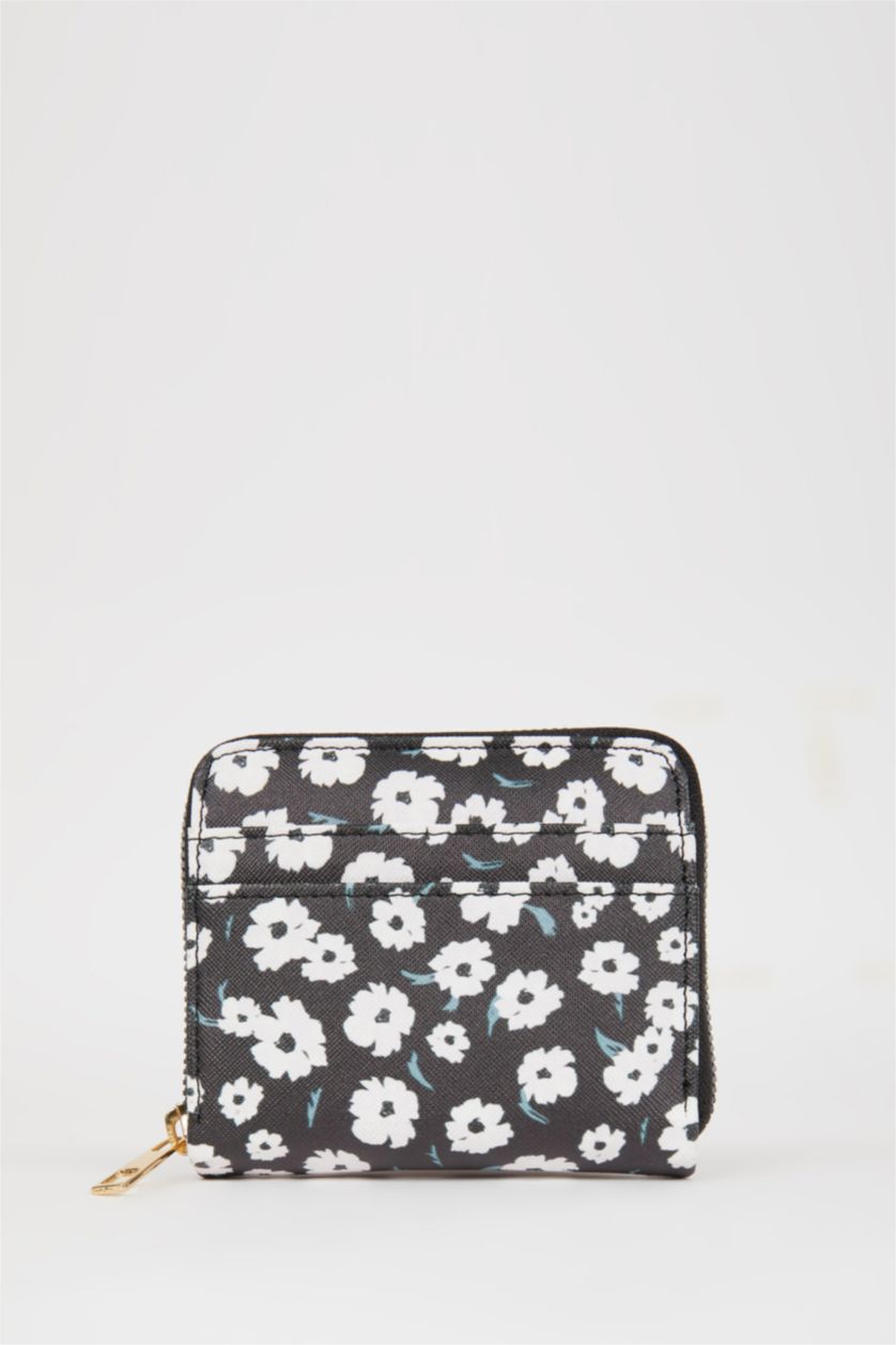 Kadın Siyah Kadın Çiçekli Suni Deri Cüzdan