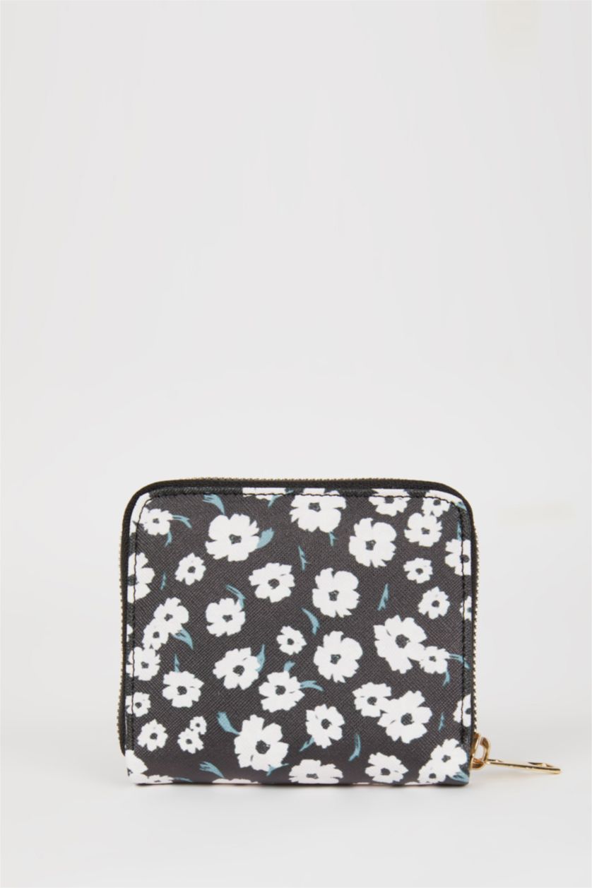 Kadın Siyah Kadın Çiçekli Suni Deri Cüzdan