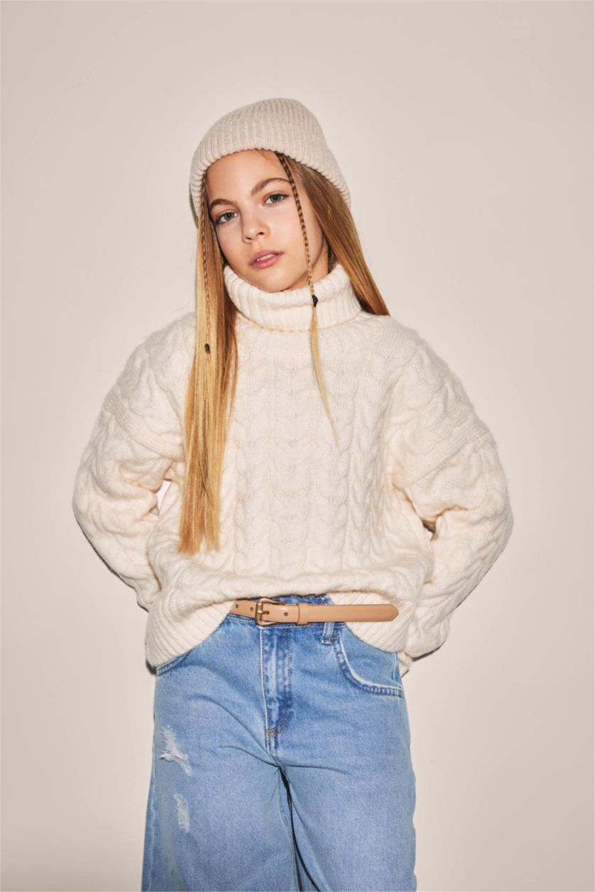 FILLES Écru Pull Oversize à Col Rond Pour Fille