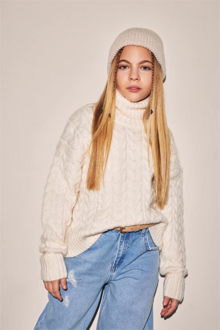 FILLES Écru Pull Oversize à Col Rond Pour Fille