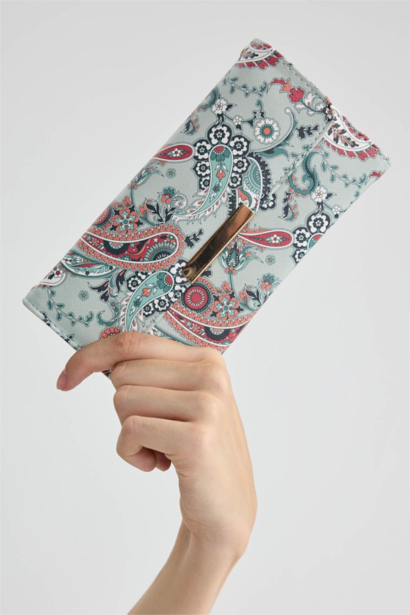 Kadın Yeşil Kadın Desenli Zincirli Cüzdan