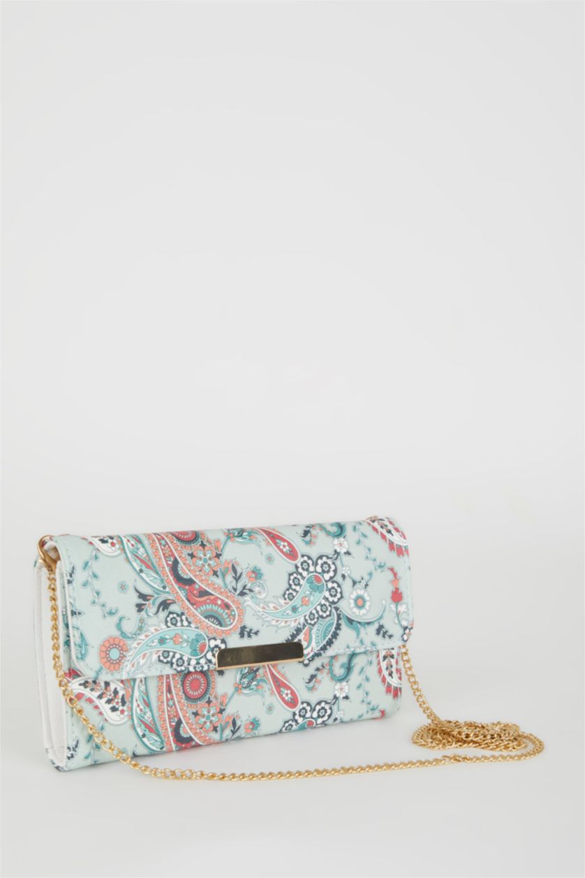 Kadın Yeşil Kadın Desenli Zincirli Cüzdan