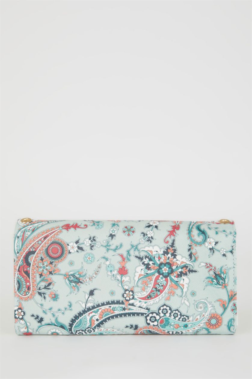 Kadın Yeşil Kadın Desenli Zincirli Cüzdan