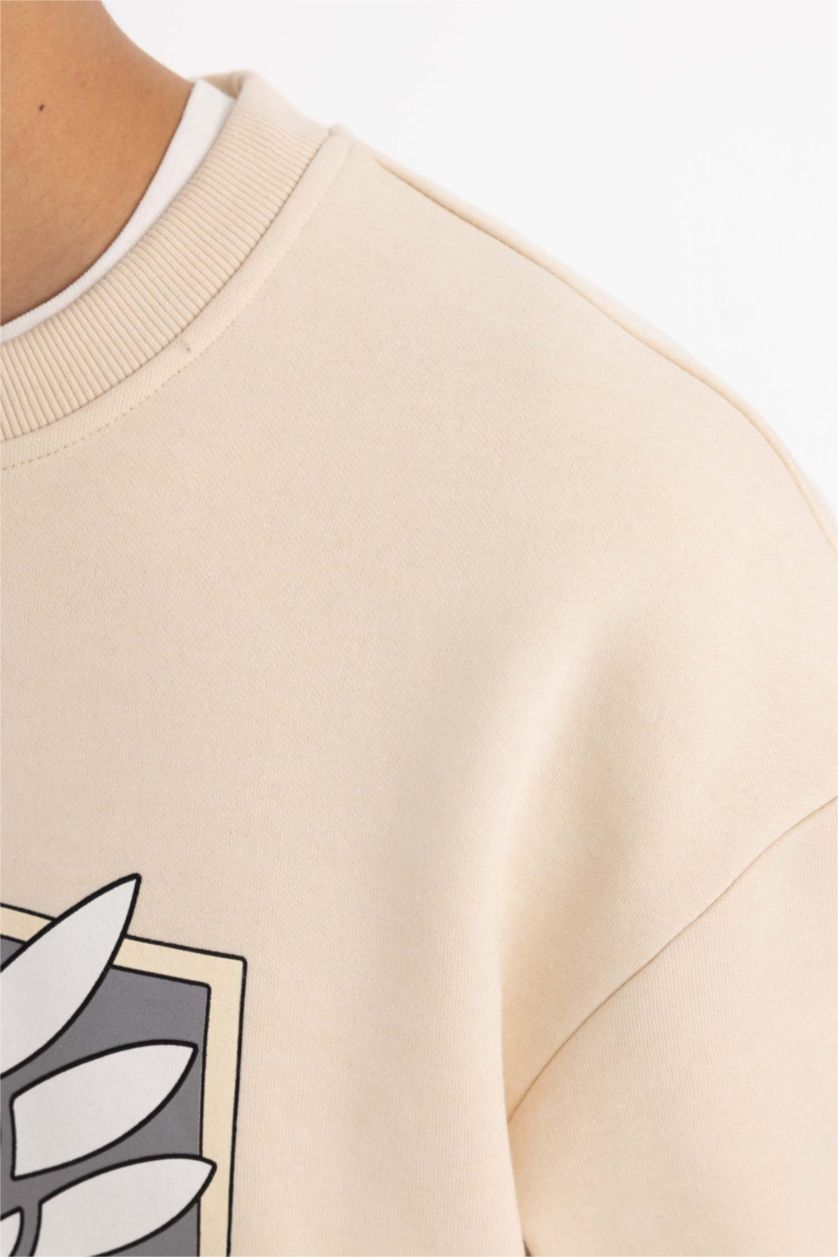 Erkek Kum Attack on Titan Boxy Fit Bisiklet Yaka Sırt Baskılı Sweatshirt