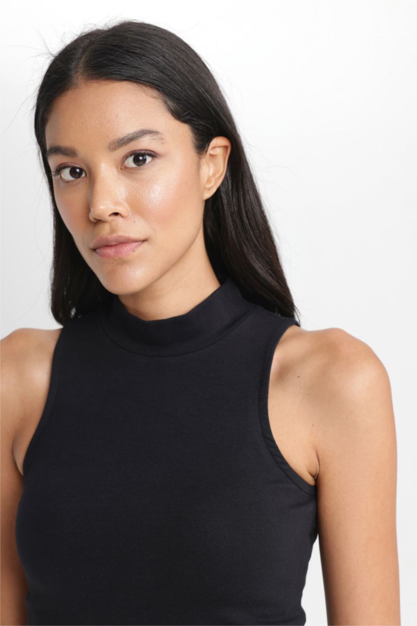 FEMME Noir Top Coupe Slim Demi-Col De Tortue