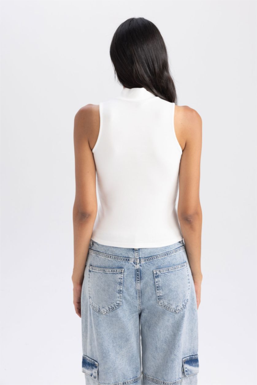 FEMME Écru Top Coupe Slim demi-Col de Tortue