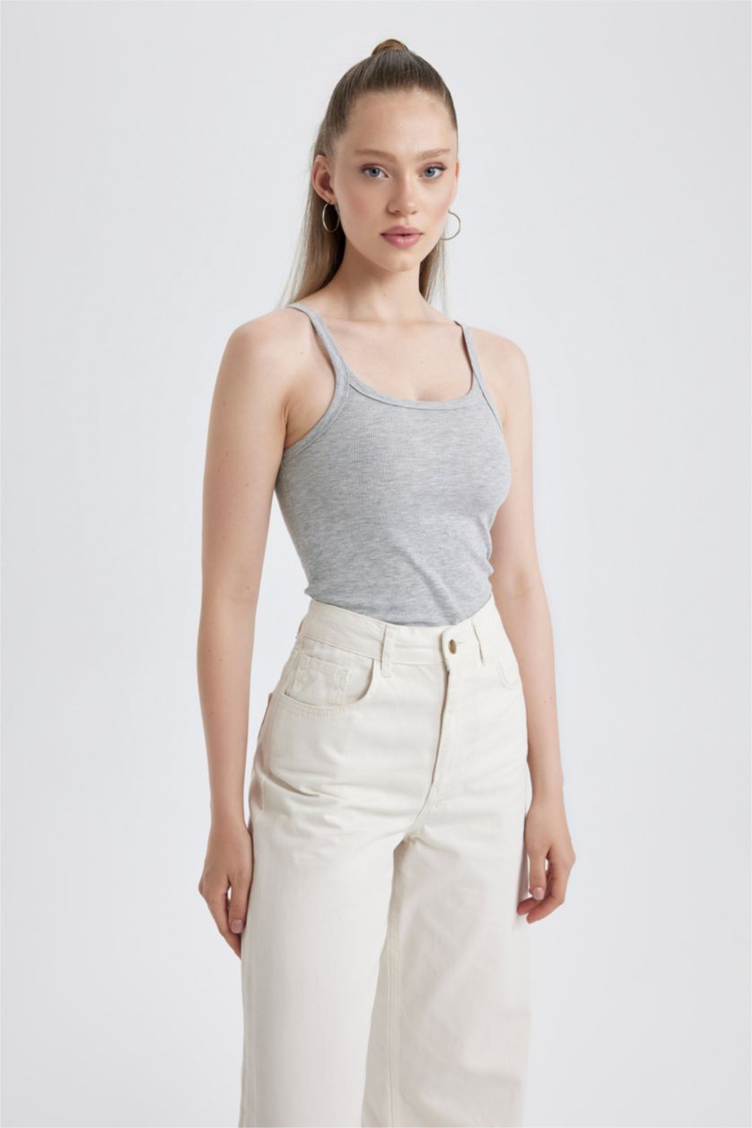 WOMAN Grey Melange Slim Fit Camisole Tank Top