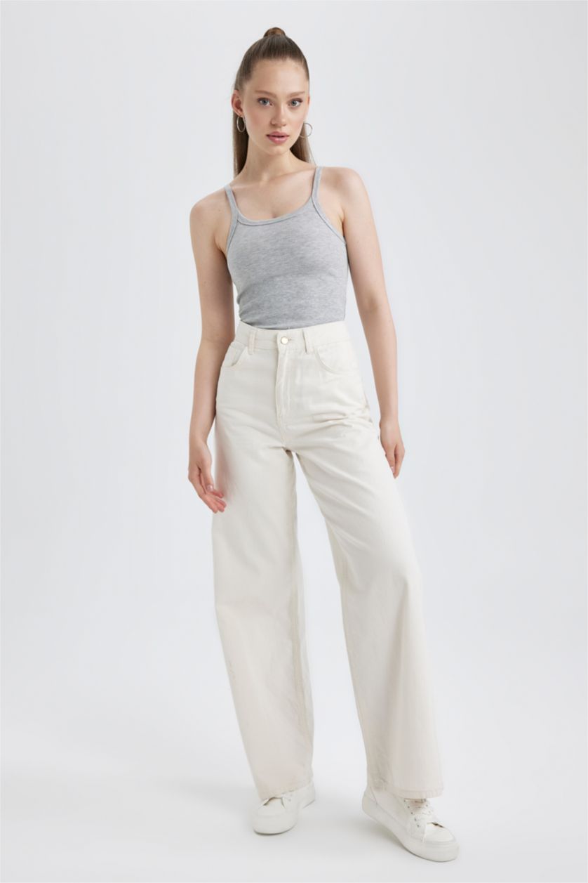 WOMAN Grey Melange Slim Fit Camisole Tank Top