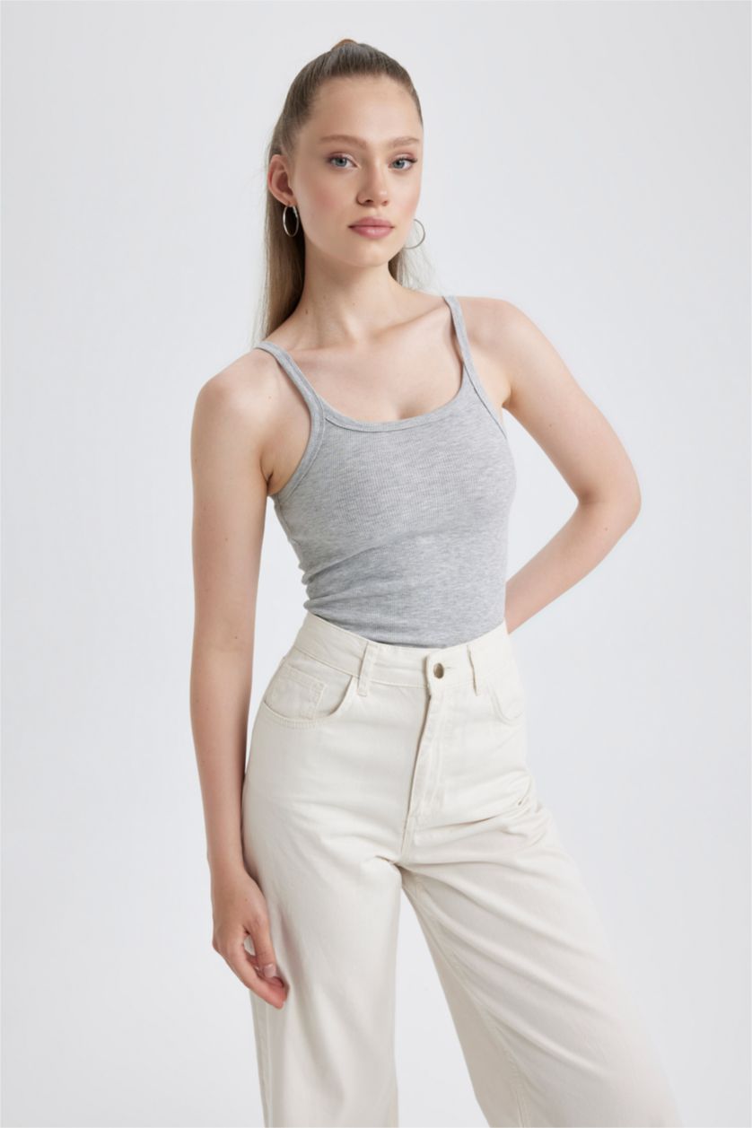 WOMAN Grey Melange Slim Fit Camisole Tank Top