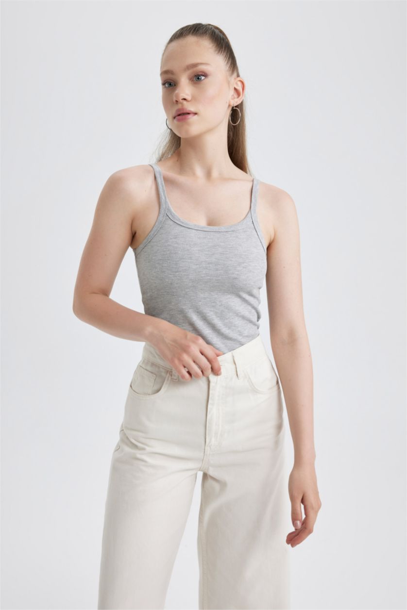 WOMAN Grey Melange Slim Fit Camisole Tank Top