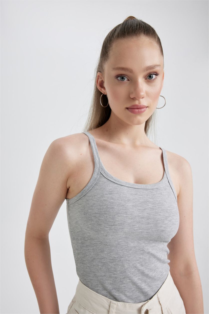 WOMAN Grey Melange Slim Fit Camisole Tank Top