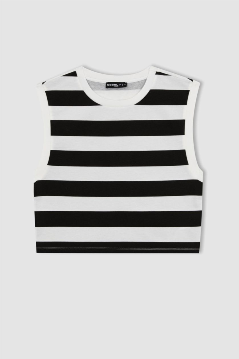 WOMAN Black Fitted Patterned Cotton Crop Top