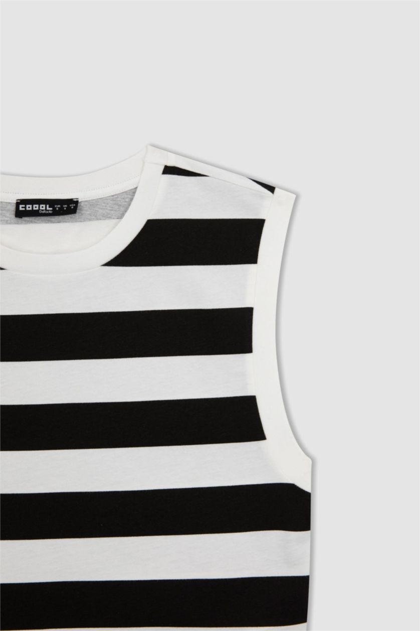 WOMAN Black Fitted Patterned Cotton Crop Top